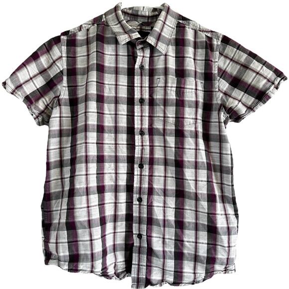 Prana Tamarack Button Down Shirt Plaid Chest Pocket White Purple Small - Picture 1 of 6